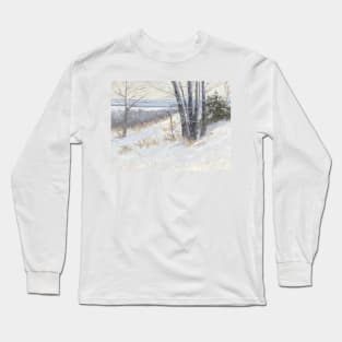 Snowy Meadow Oil on Canvas Long Sleeve T-Shirt